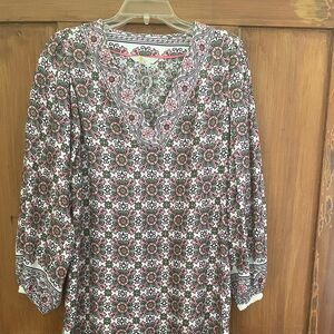 Boden Pink White Green Geometric Print Linen Dress 2